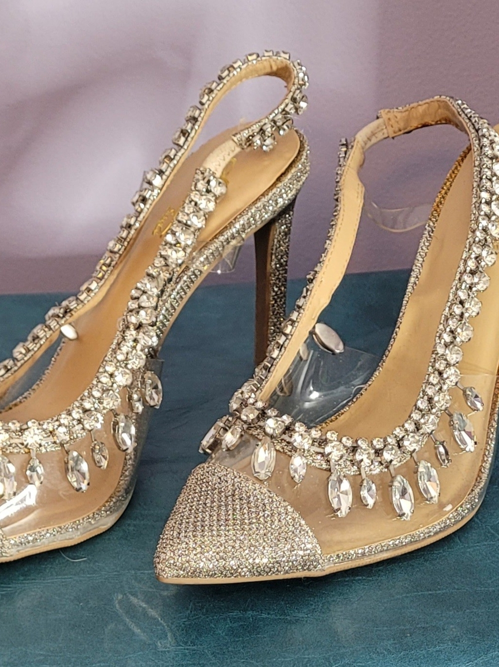 Thalia Sodi Crystal-Embellished SILVER and Clear Slingback Heels